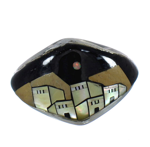 Multicolor Southwestern Silver Native American Village Design Ring Size 5-1/4 YX78159
